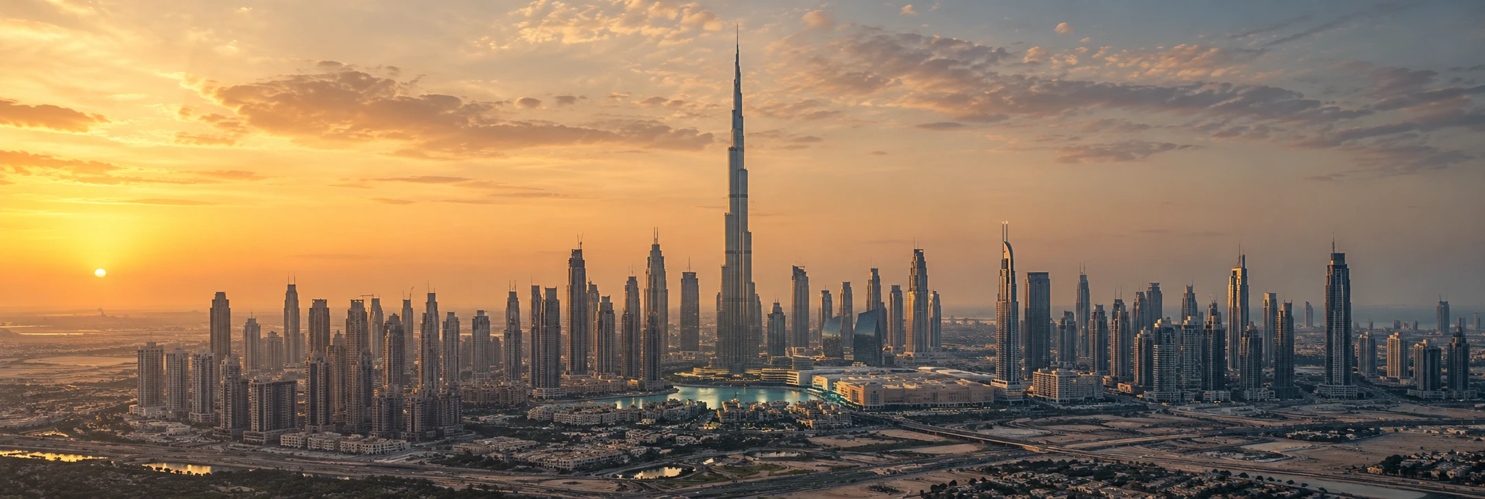 Dubai skyline at golden hour